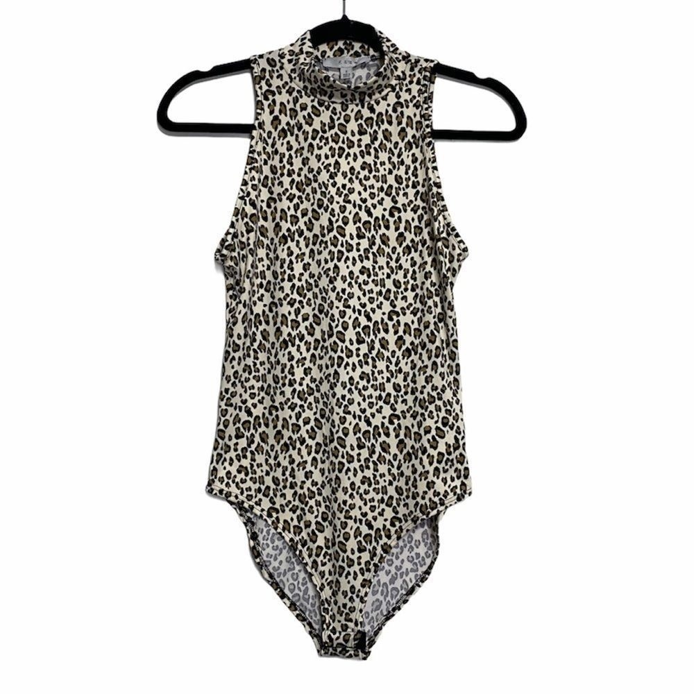 Gaze Leopard Animal Print Mock Neck Bodysuit Womens S NWT